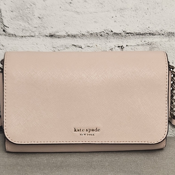 Kate Spade Crossbody Bag Pale Pink Saffiano Leather Wallet Purse - Picture 3 of 14